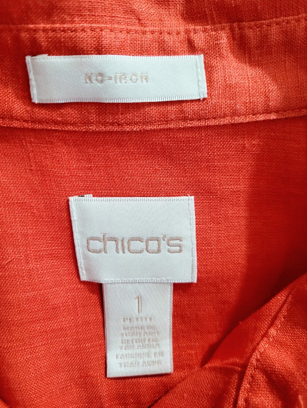 Chico's 100% Linen Tunic Shirt Petite Size 8/10 Orange Button Front Roll Tab Top - Picture 6 of 11